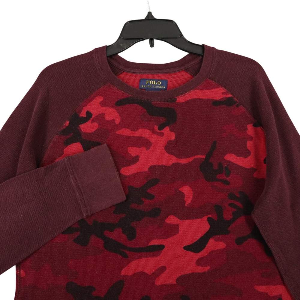 Polo Ralph Lauren Thermal Knit Shirt Womens L Red Camo Long Sleeve Crew Neck